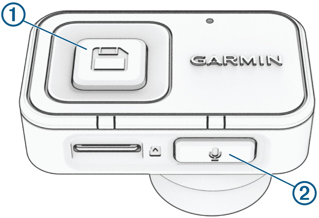 Garmin Dash Cam Mini 3 back view with numbered button callouts